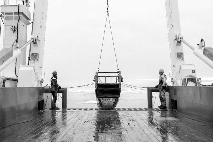 trawling net on research vessel