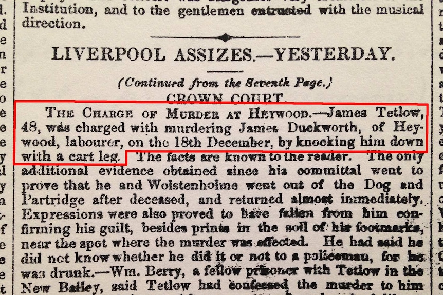 A clipping from an old newspaper about a murder charge.