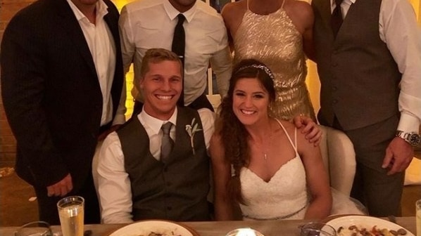 Sam Willoughby and Alise Post with friends at their wedding in San Diego