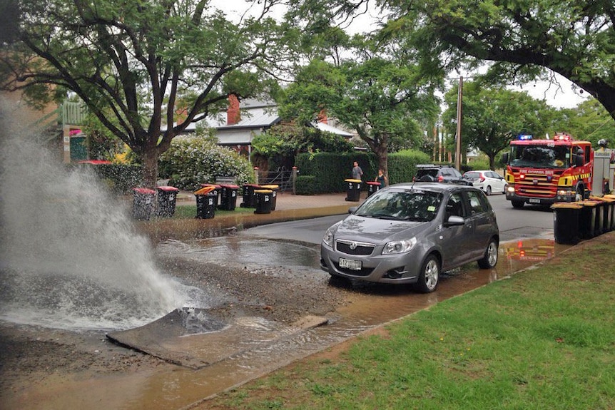Fire brigade turns up at the scene of a burst water pipe at Glenside