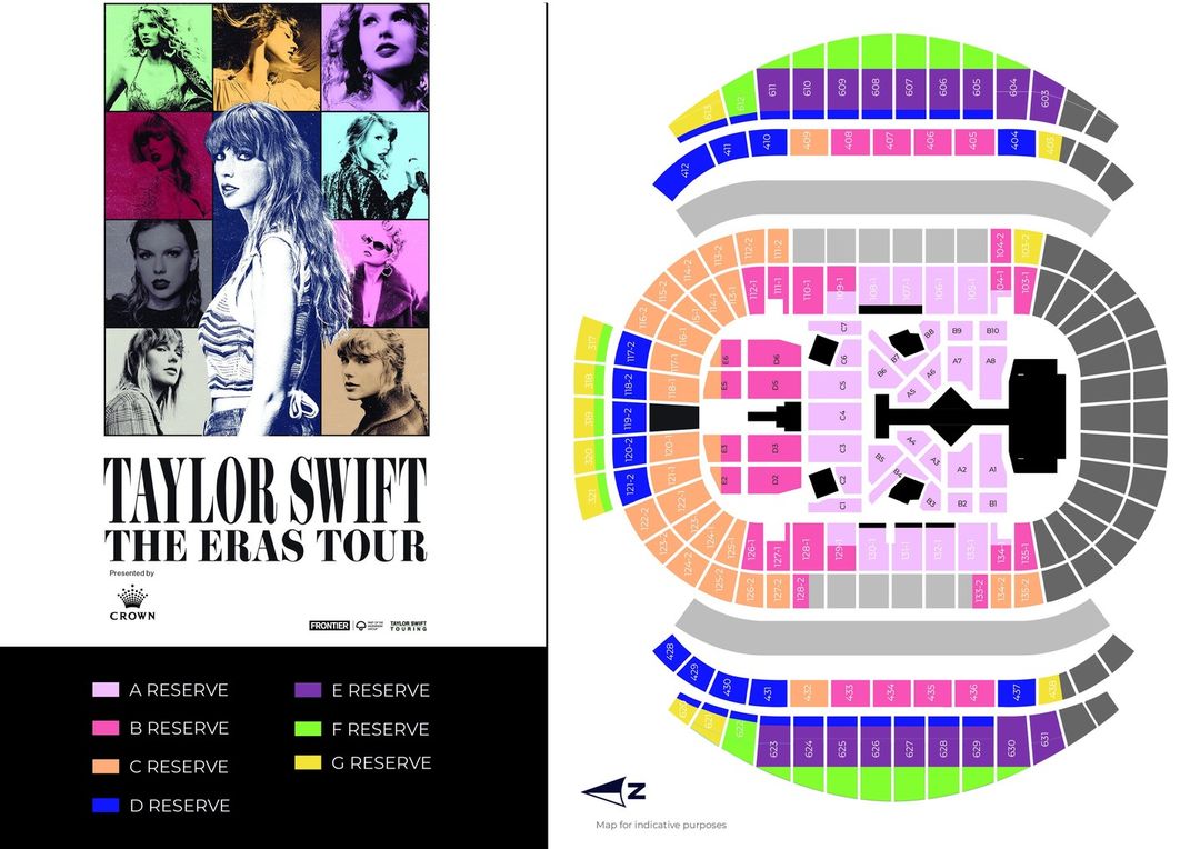 Seating map chart for Sydney Eras tour