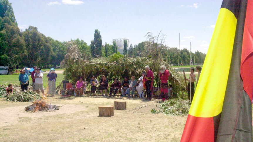 Fire ceremony at the Aboriginal Tent Embassy