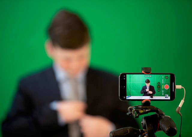 Here&#x27;s Leonardo Puglisi setting up to anchor the 6 News Sunday night bulletin.