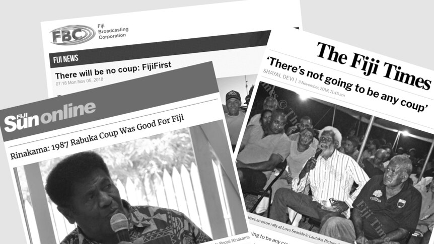 A collage of three news articles about coups in Fiji.