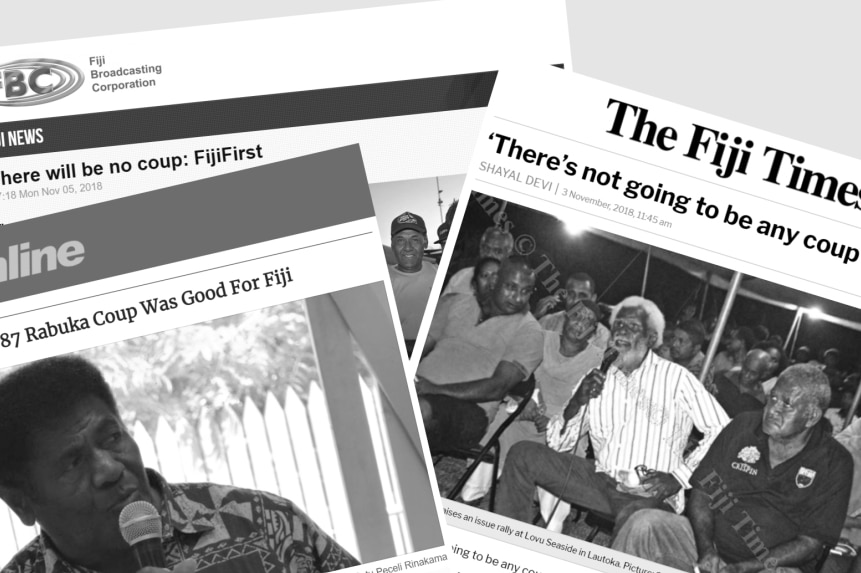 A collage of three news articles about coups in Fiji.
