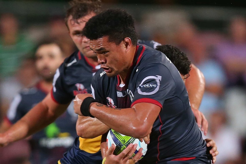 On the attack ... Hendrik Tui takes on the Brumbies defence