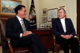 Mitt Romney (left) meets with former president George HW Bush