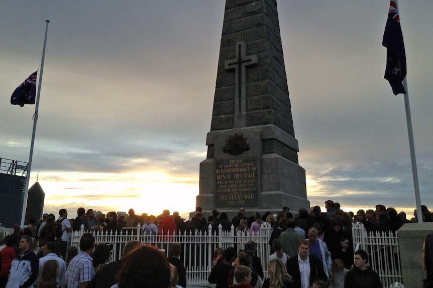 A crowd gathered at the State War Memorial.