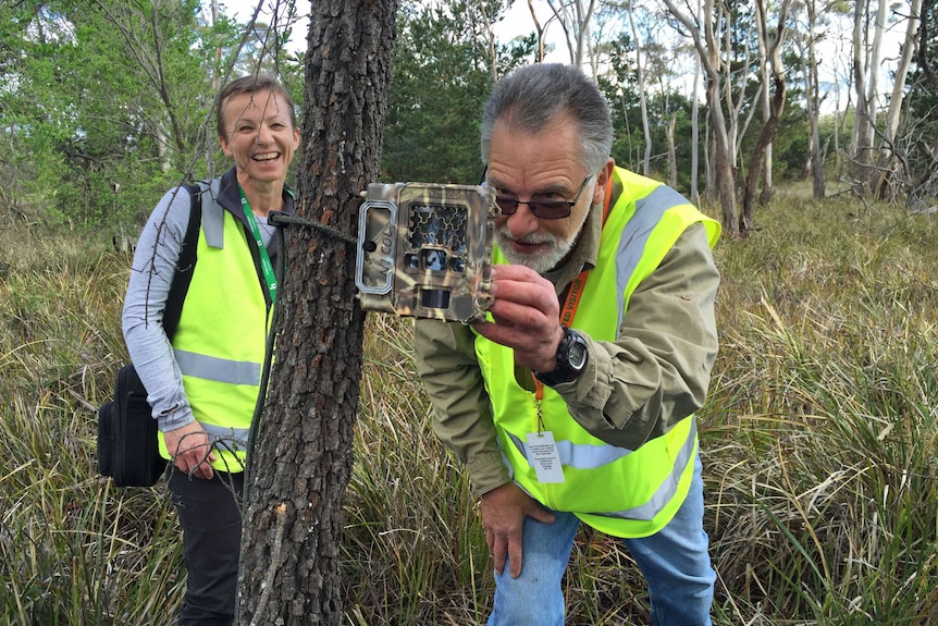 Kirsten Leggett (left) and Stewart Nicol tracking echidnas