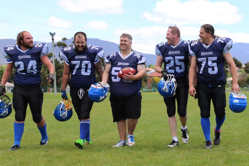 Glenn Nelson with his Knights Gridiron Club teammates, Hobart November 2016.