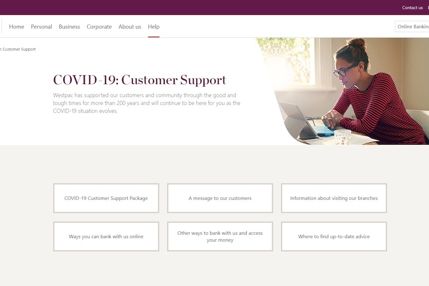 Westpac Bank's COVID-19 Customer Support Page