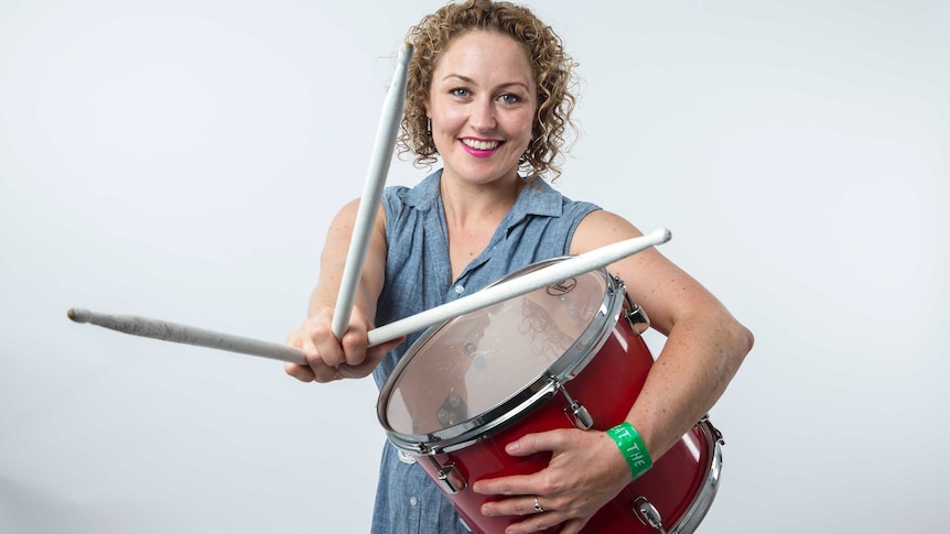 A 2015 press shot of Zan Rowe promoting triple j's 40th anniversary Beat The Drum concert