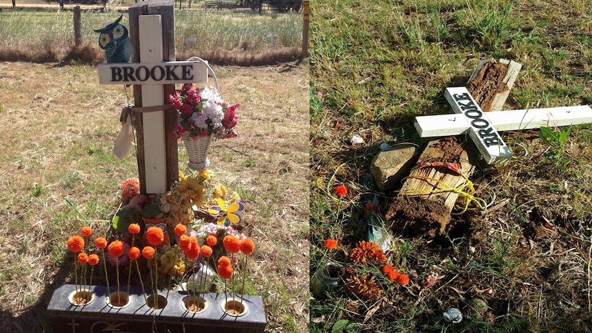 A memorial cross erected for Brooke Richardson in Cobram was vandalised.