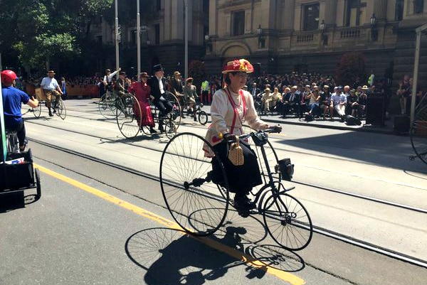 The vintage cycle club participate in the Australia Day parade