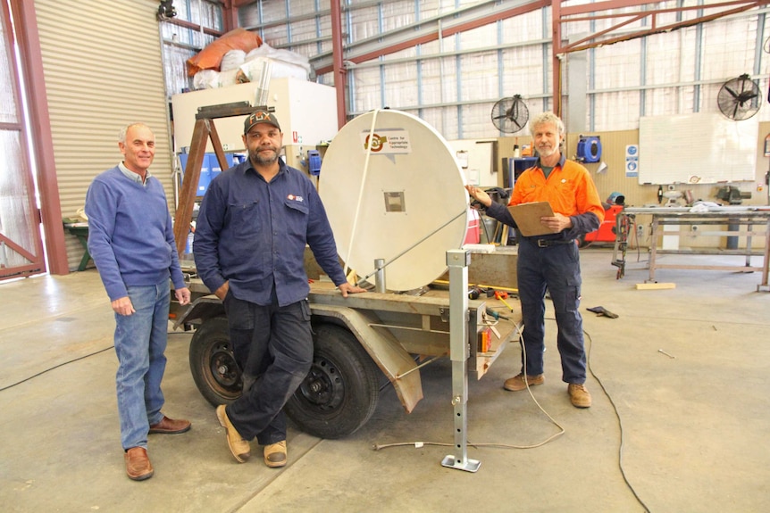 CAT engineer Andrew Crouch, fabricator Aaron Burdett and workshop manager Peter Gleeson