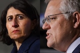 Side by side photos of Gladys Berejiklian and Scott Morrison looking serious