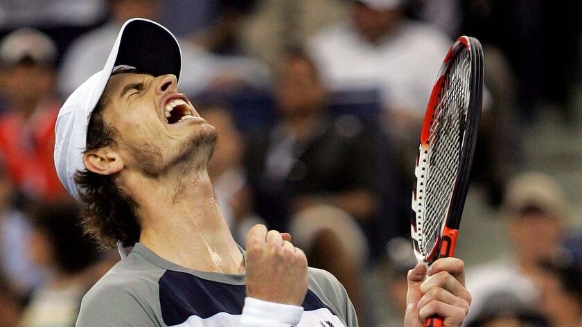 Andy Murray celebrates his win over Juan Martin Del Potro