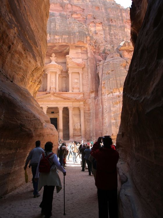 Tourists in the ruined city of Petra, in southern Jordan