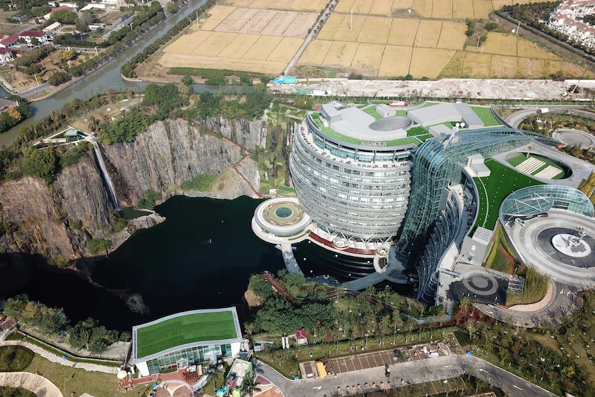 An aerial shot of the Intercontinental Shanghai Wonderland Hotel.