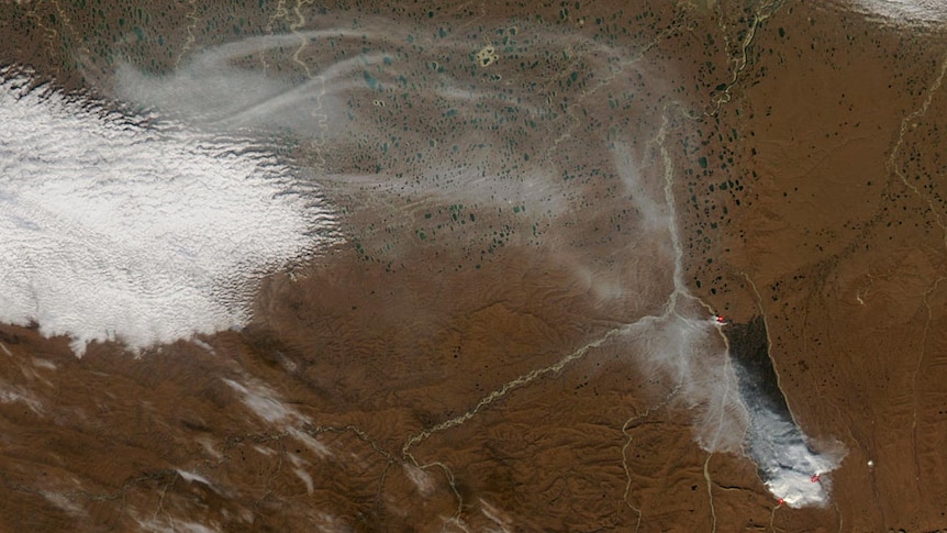 Satellite image of a fire on Alaska’s North Slope.