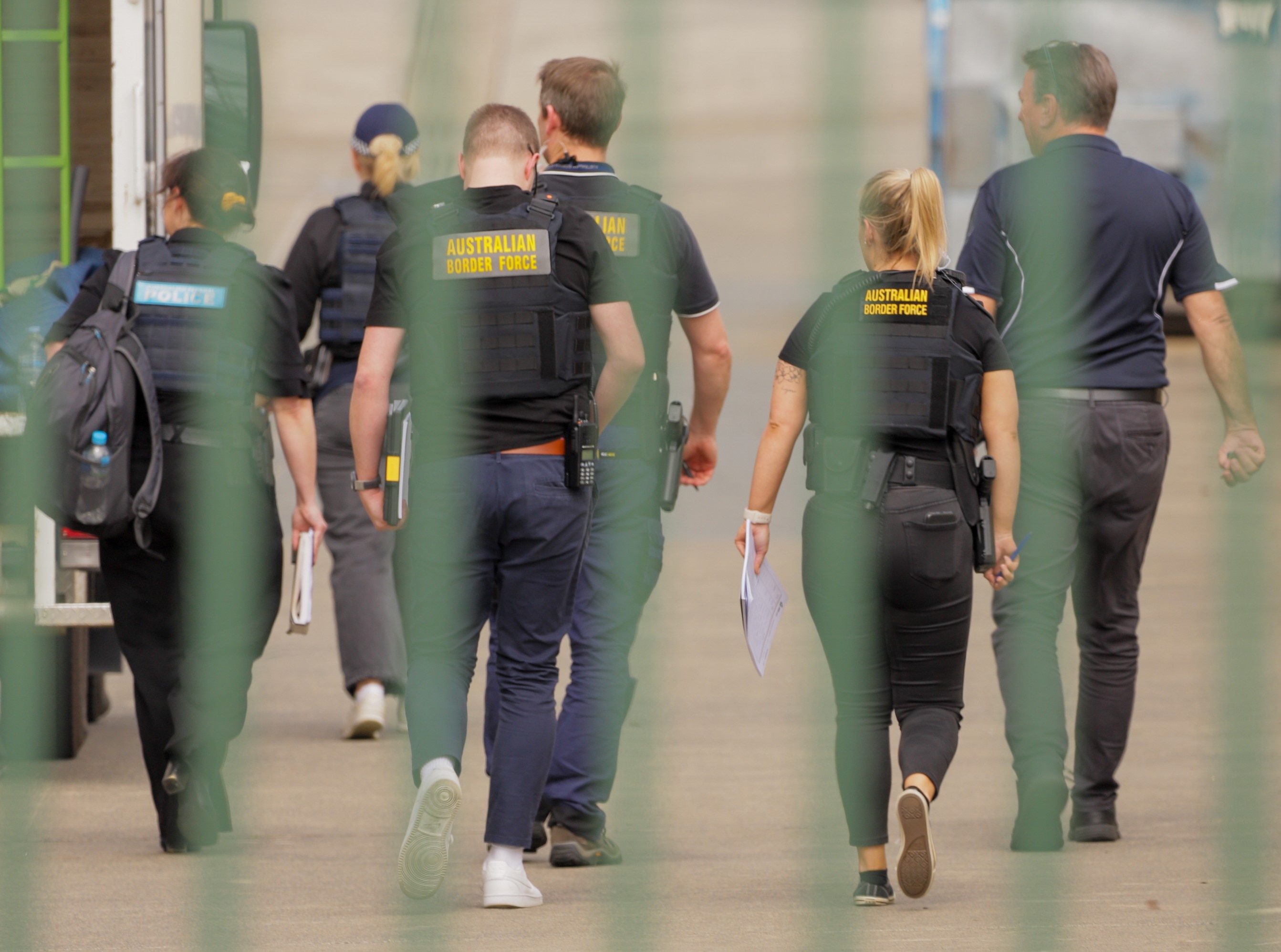 A group of officers walking.