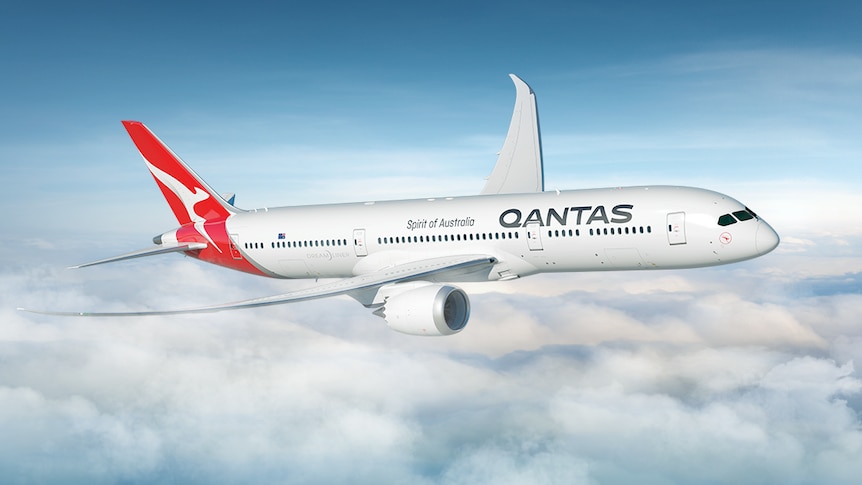 An artist's impression of the Qantas 787 Dreamliner in the sky.