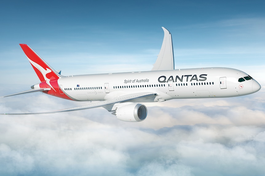 An artist's impression of the Qantas 787 Dreamliner in the sky.