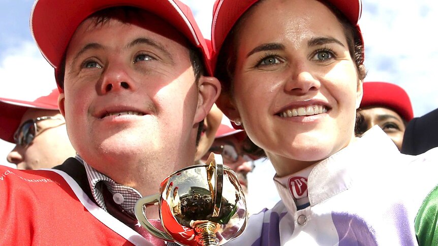 Steve and Michelle Payne celebrate Melbourne Cup win