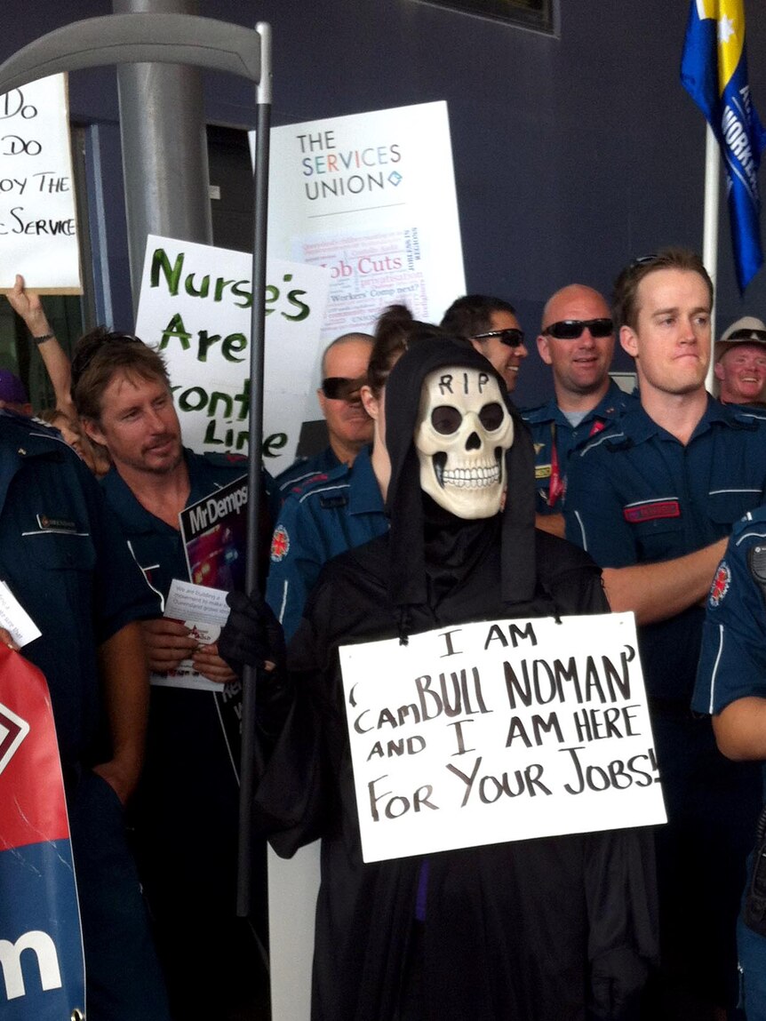 Some of the 200 people gathered outside the Townsville hospital as part of the 'day of action'.