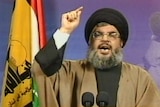 Hezbollah leader Hassan Nasrallah delivering a speech.