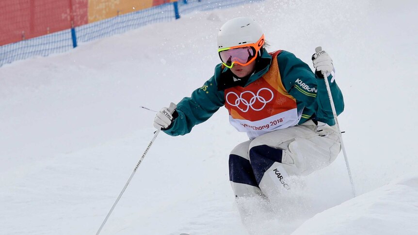 Australia's Britt Cox in women's moguls qualifying at the 2018 Winter Olympics in Pyeongchang.