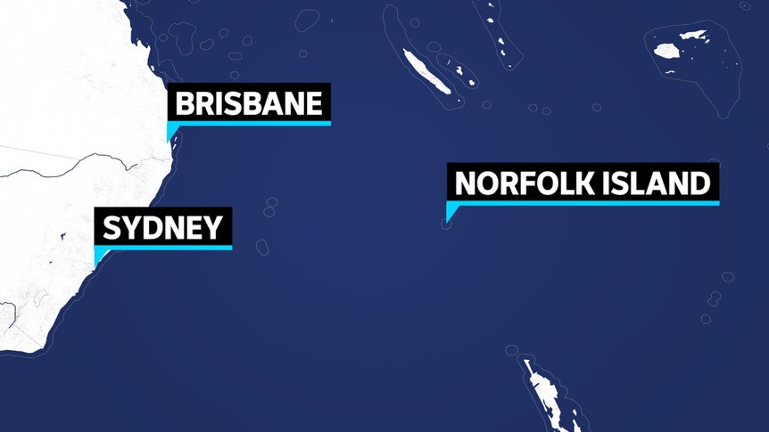 A map showing Norfolk Island is 1000 kilometres from the Australian coast