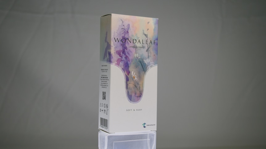 A box of Wondaleaf Unisex Condom is pictured at a factory