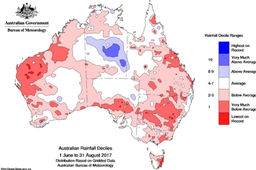 Rainfall map of Australia for winter