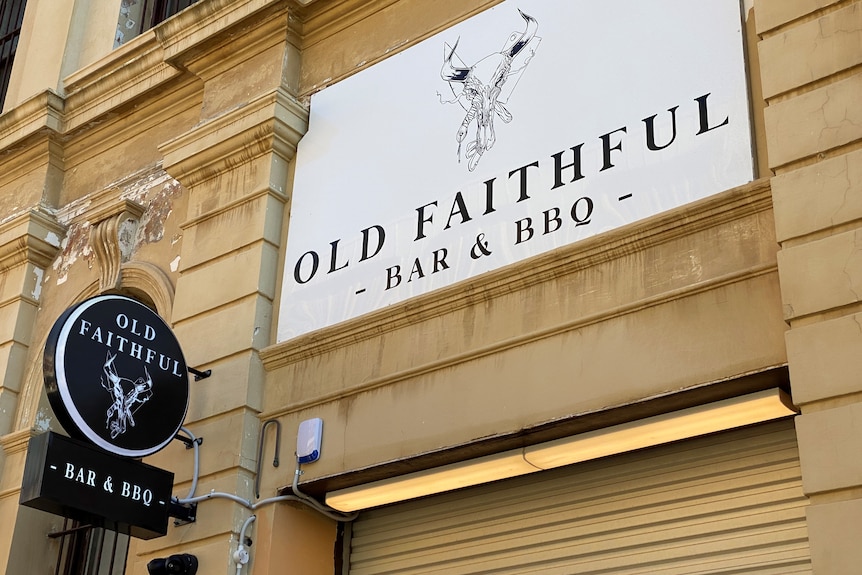 A close-up shot of the sign outside the Old Faithful Bar and BBQ in Fremantle.