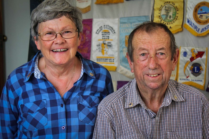 Smiling couple at Coolah, the drought-hit town in NSW.