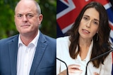 A composite image of Todd Muller and Jacinda Ardern.