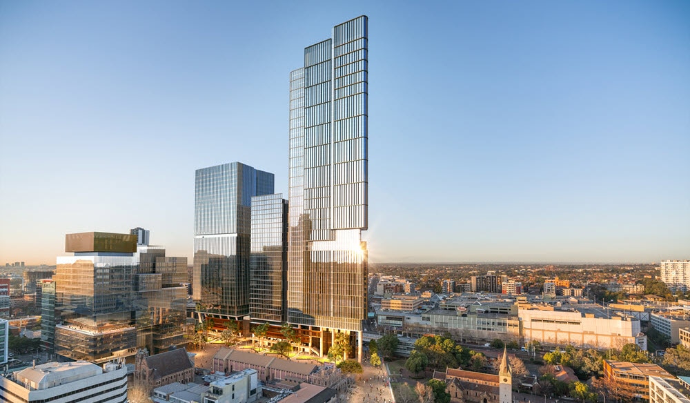 Aerial shot of buildings in Parramatta Square