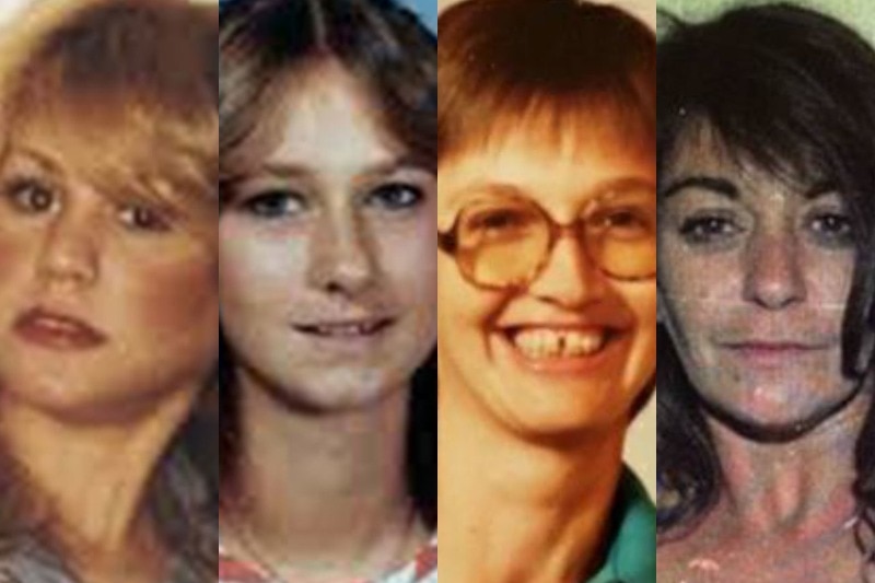 A composite image of four young women, all taken in the 1980s