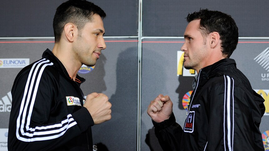 Daniel Geale (r) is set to face off against Sturm on Sunday (AEST).