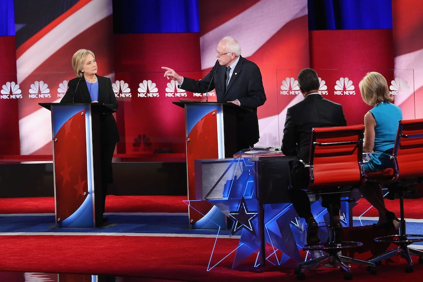 Hillary Clinton and Bernie Sanders at Charleston debate