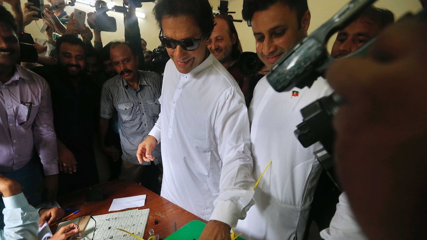 Pakistani politician Imran Khan casts his vote