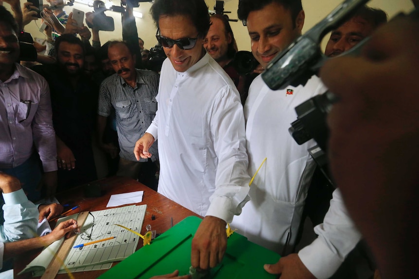 Pakistani politician Imran Khan casts his vote