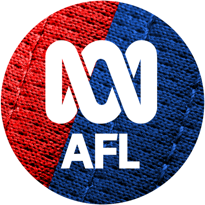 Red and blue in a circle with the ABC logo in white and letters AFL