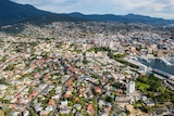 Aerial view of Hobart and inner southwest suburbs.