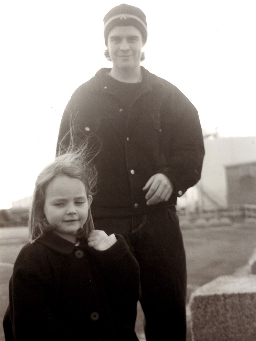Adam Kneale circa 1997 with daughter Tilly B&W
