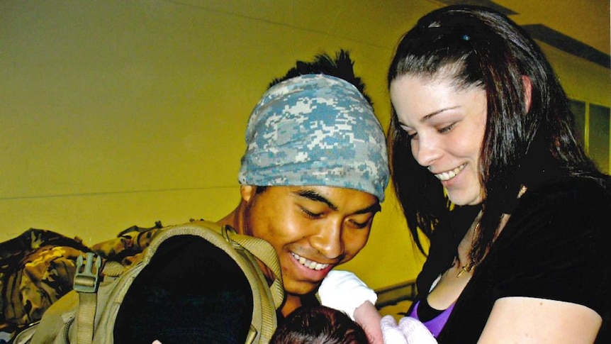 Army veteran meeting newborn baby
