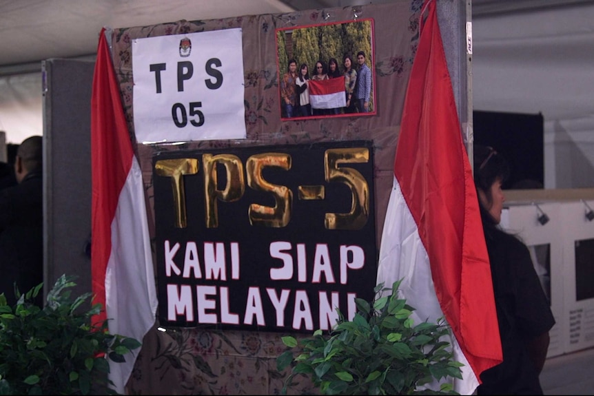 A pooling booth with Indonesian flag