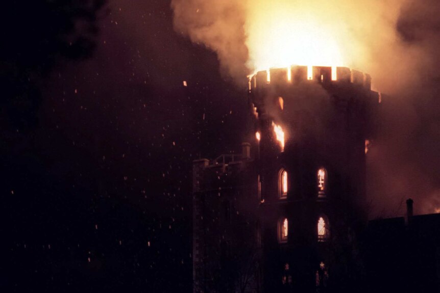 A fire blazing out of control in the Belvedere Tower at Windsor Castle.