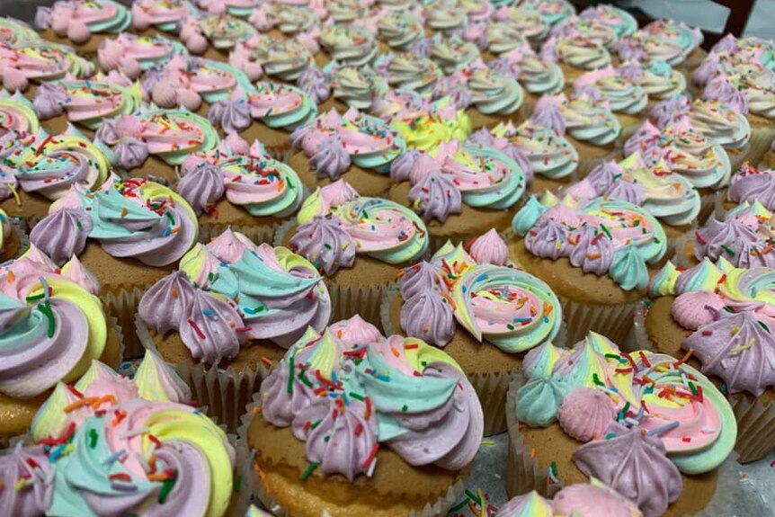 Rows and rows of colourful cupcakes